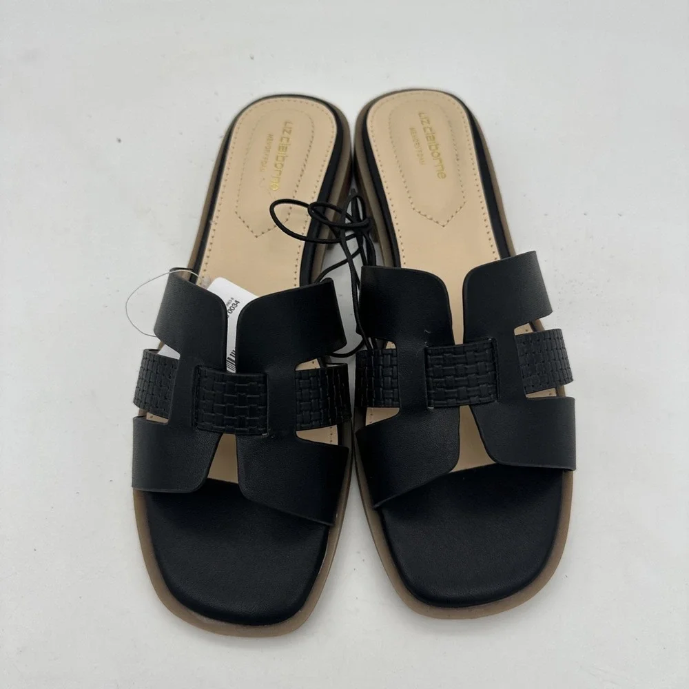 Liz‎ Claiborne Mersey BLACK Faux Leather Slip On Sandals Size 6M NWT